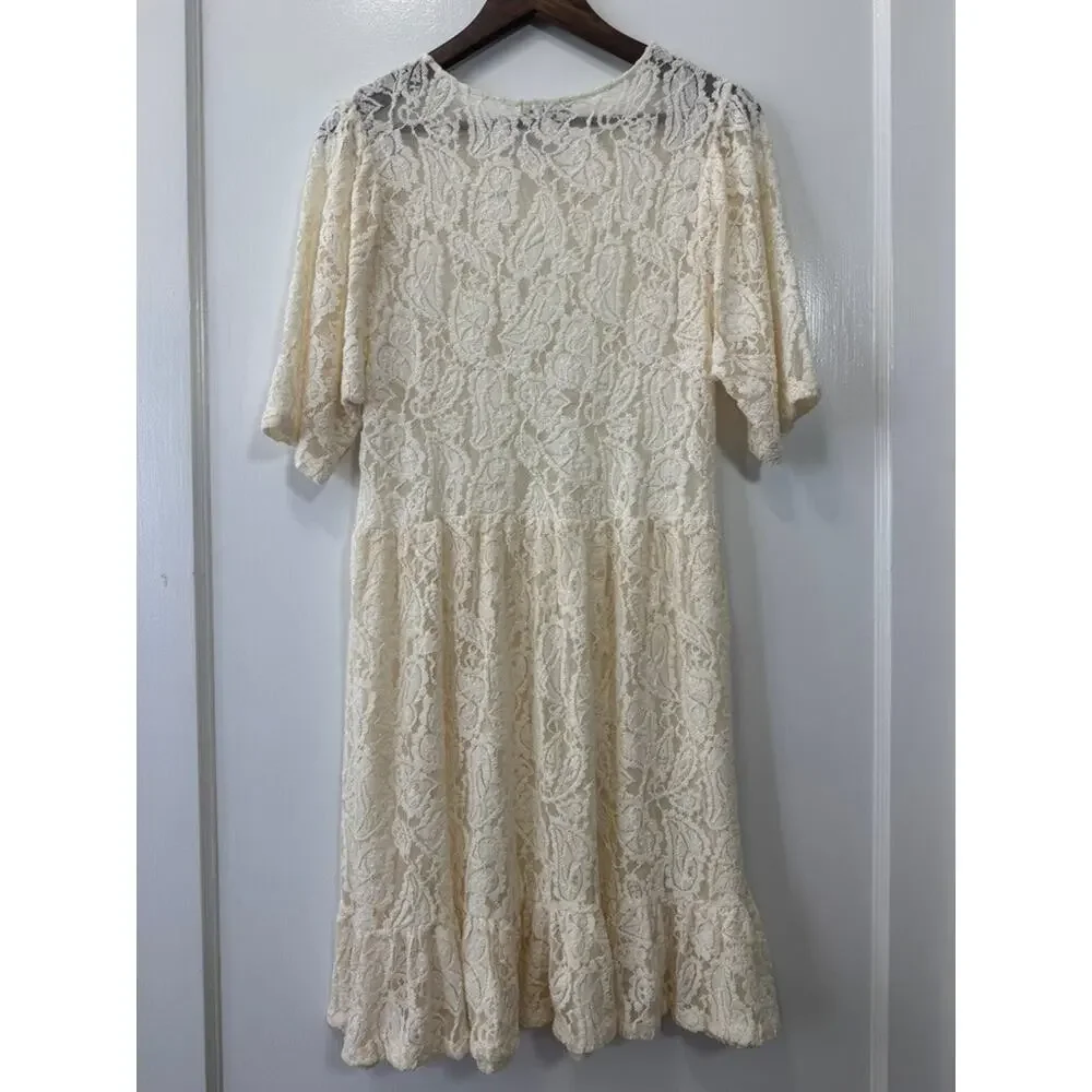 Zara Ivory Cream Allover Lace Dress Sz L Romantic Bridal Vintage Glamour Boho